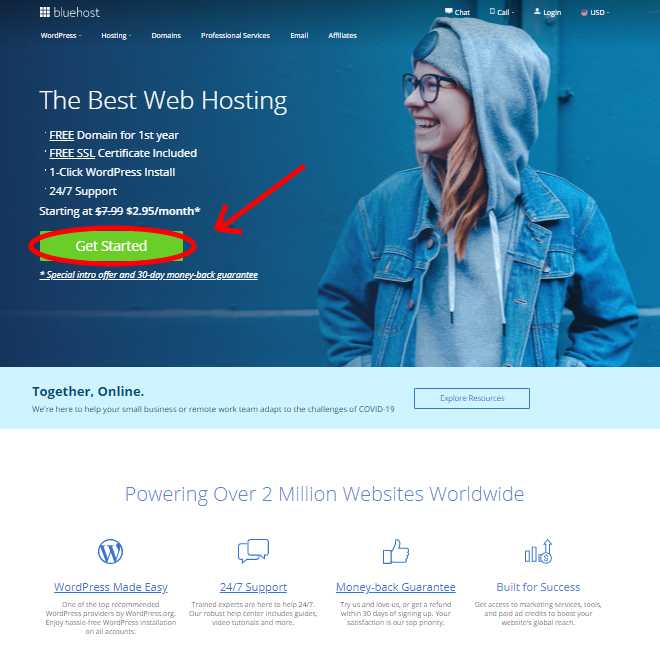 Bluehost home page